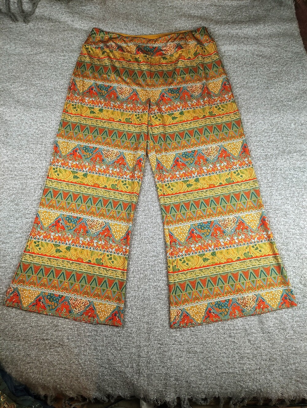 Slimsation Boho Wide Leg Patterned Pants - Yellow Green Orange XL